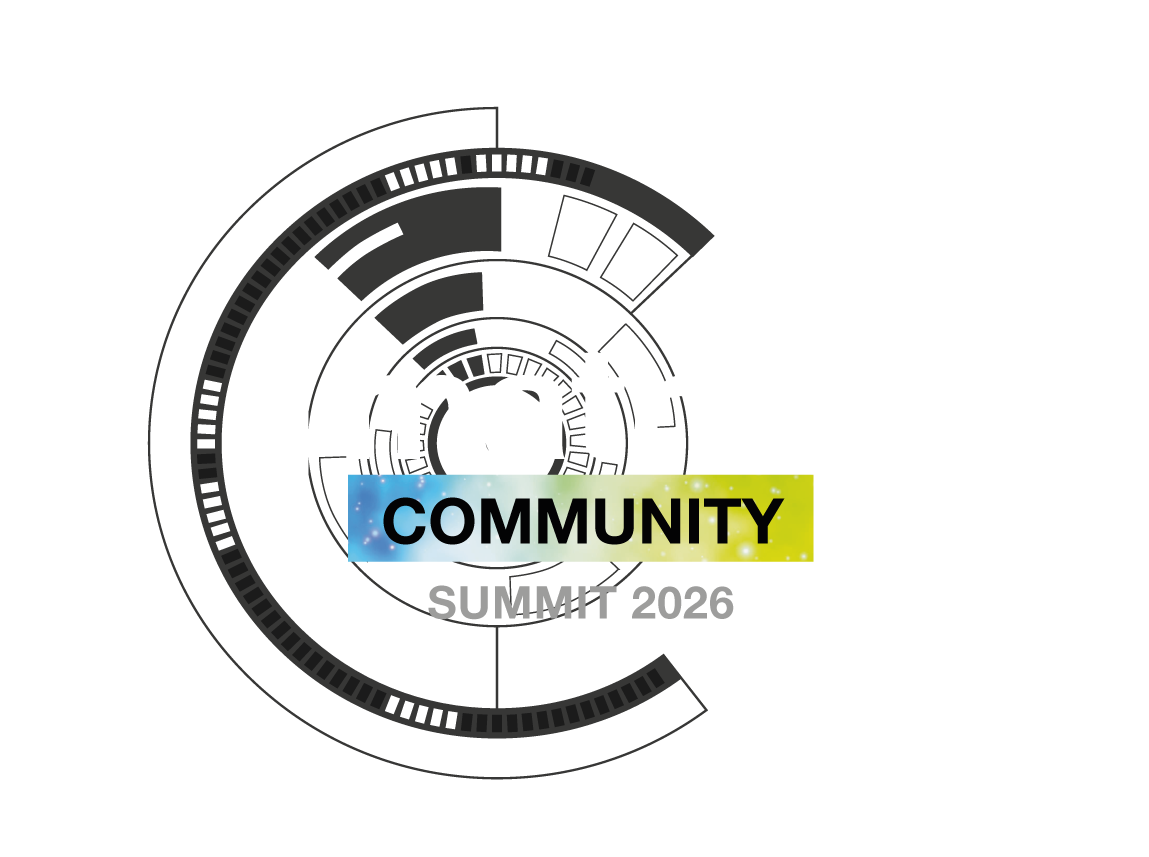 The logo of the 2025 Matrix Community Summit logo depicts 3 mountaintops and 3 stars in the sky in the background, with '[matrix] COMMUNITY SUMMIT -> Berlin 2025 <-' written in the front. The 'COMMUNITY' and 'Berlin 2025' part are in pink, the mountains are in light blue.